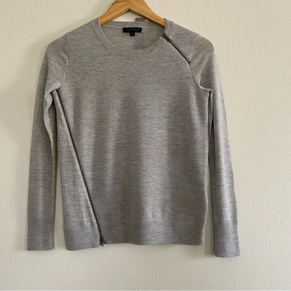 J. Crew Women’s Pure Merino Wool Asymmetrical Zipper ‎ Sweater Size XXS New